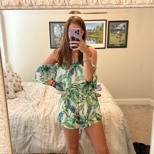 Green and blue flowered romper